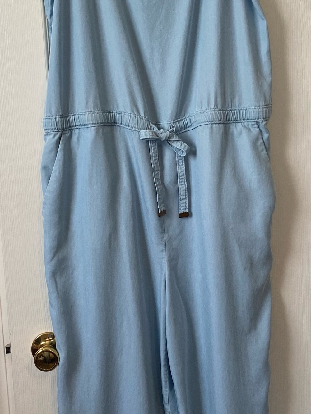 LOFT Light Blue Sleeveless Tie-Waist Jumpsuit